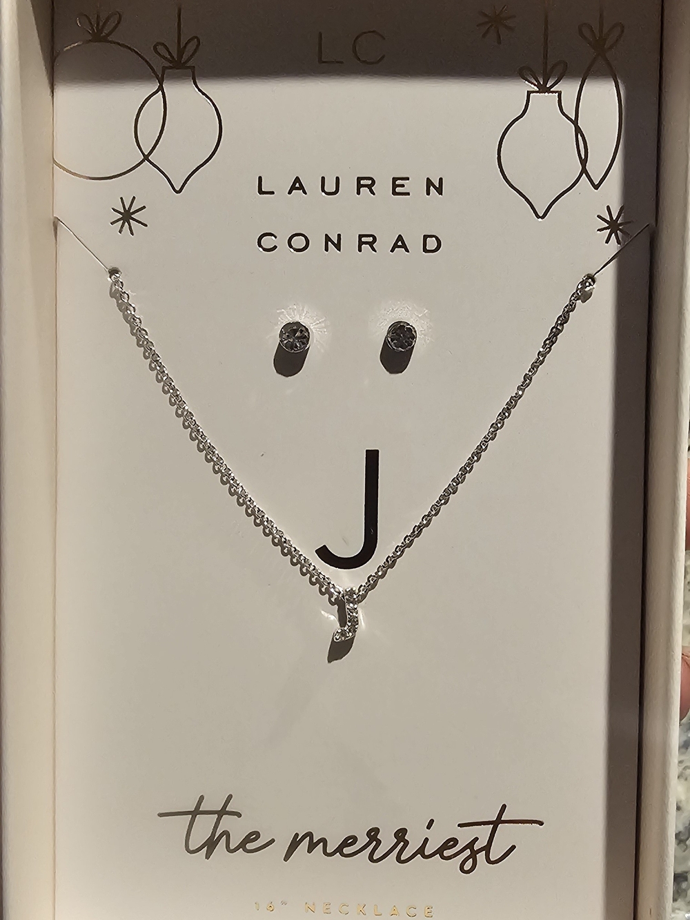 LC Lauren Conrad Silver 'J' Initial Necklace with Stud Earrings - Silver